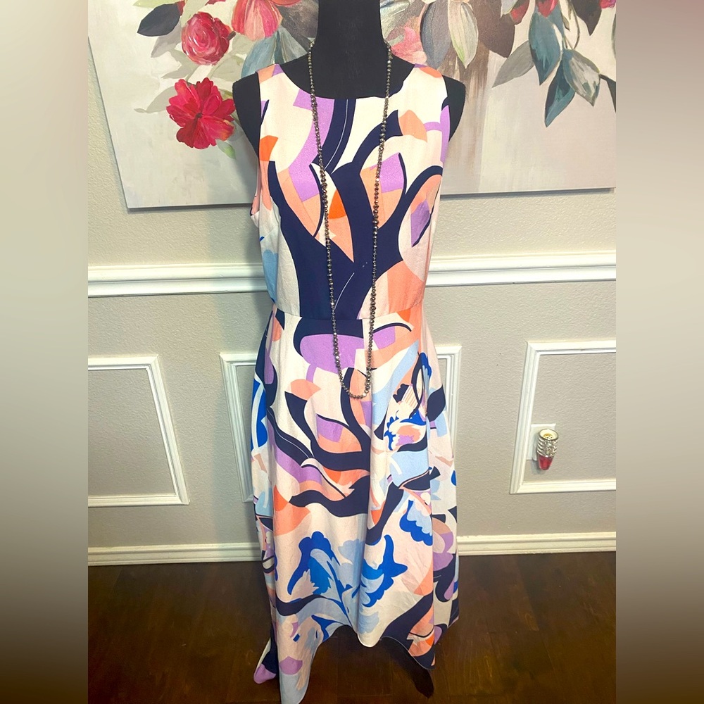 Nicole Miller Asymmetrical Dress in Pink, Purple, and Blue